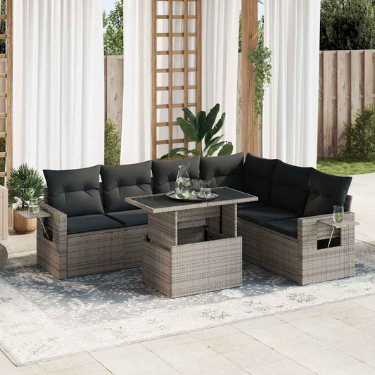 Set Divani da Giardino 7 pz con Cuscini Grigio in Polyrattan - homemem39