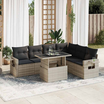 Set Divani da Giardino 7pz con Cuscini Grigio Chiaro Polyrattan | homemem39