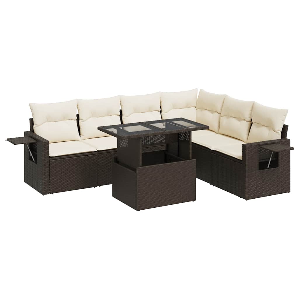 Set Divani da Giardino 7 pz con Cuscini Marrone in Polyrattan | homemem39