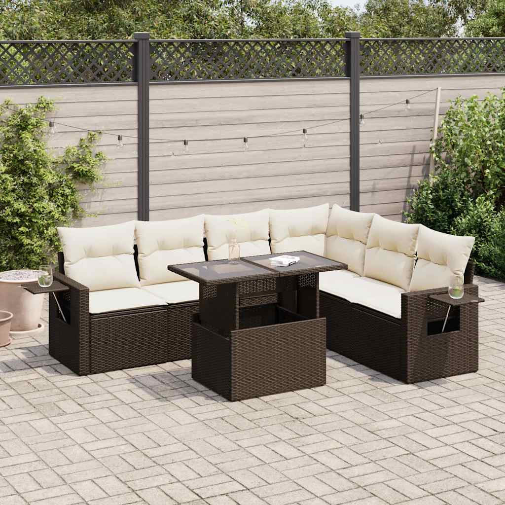 Set Divani da Giardino 7 pz con Cuscini Marrone in Polyrattan - homemem39