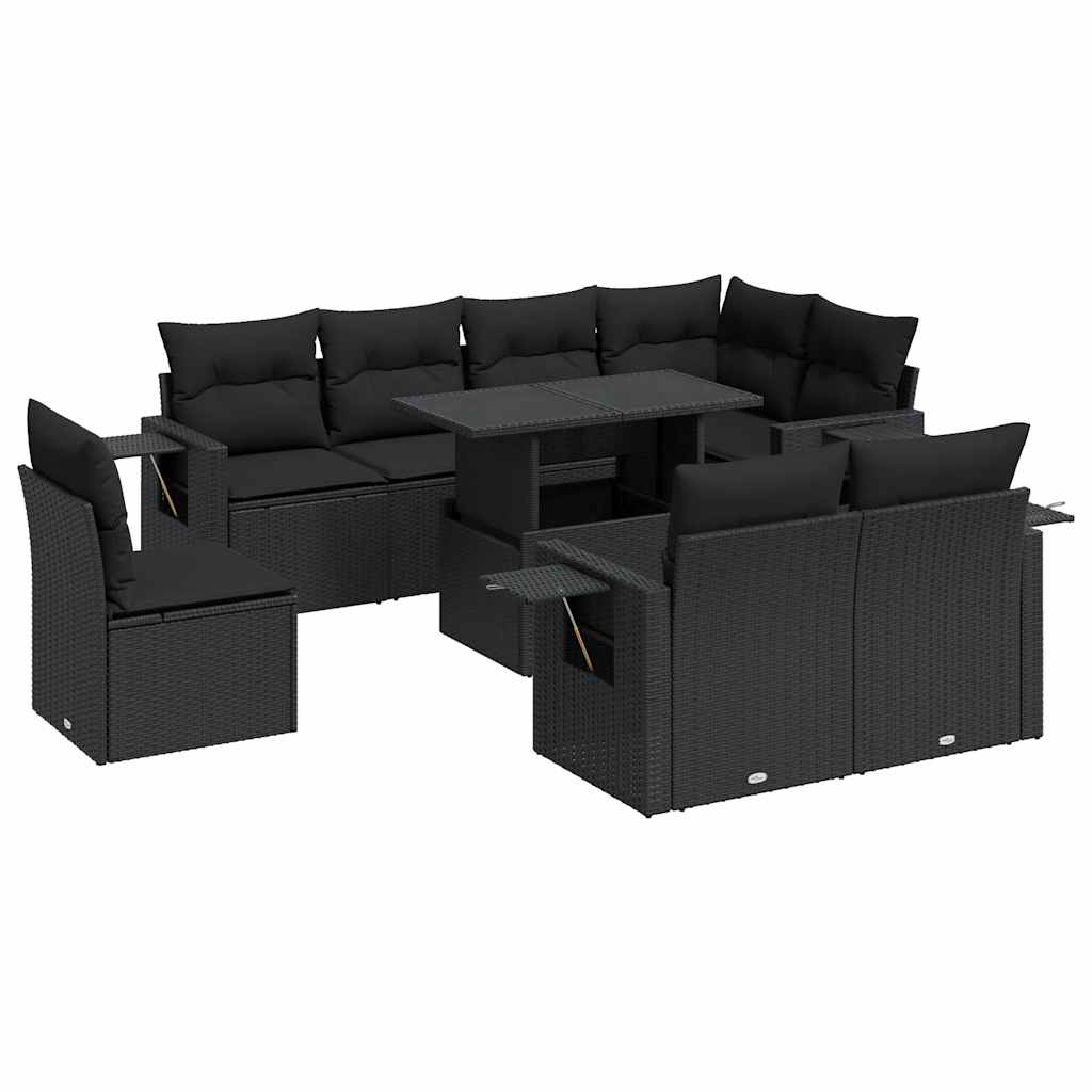 Set Divani da Giardino 9 pz con Cuscini Nero in Polyrattan | homemem39