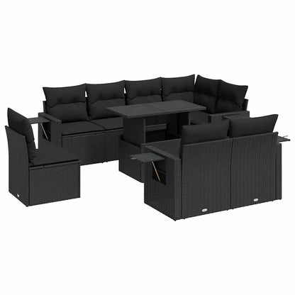Set Divani da Giardino 9 pz con Cuscini Nero in Polyrattan | homemem39