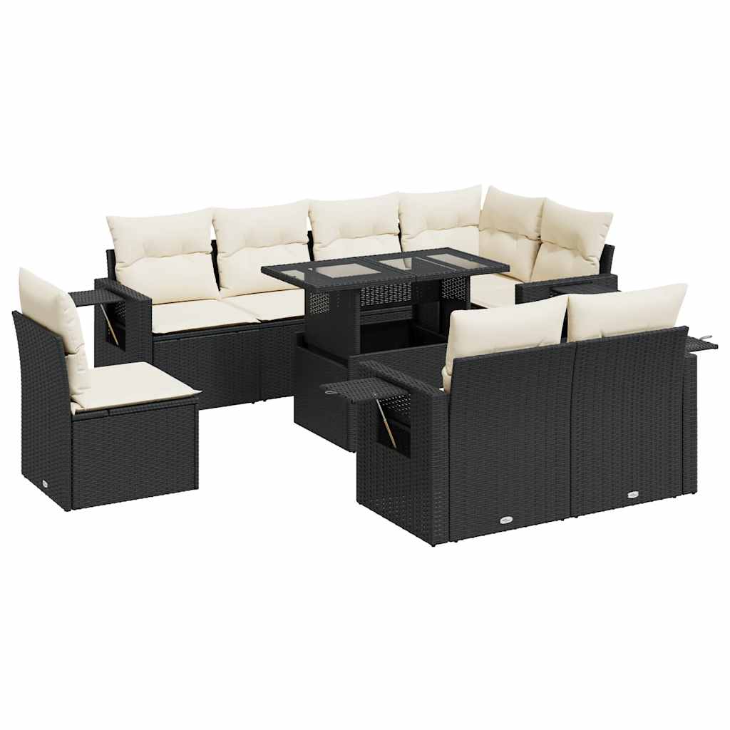 Set Divani da Giardino 9 pz con Cuscini Nero in Polyrattan - homemem39