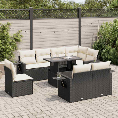 Set Divani da Giardino 9 pz con Cuscini Nero in Polyrattan - homemem39