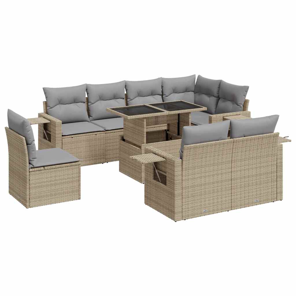 Set Divano da Giardino 9 pz con Cuscini Beige in Polyrattan | homemem39
