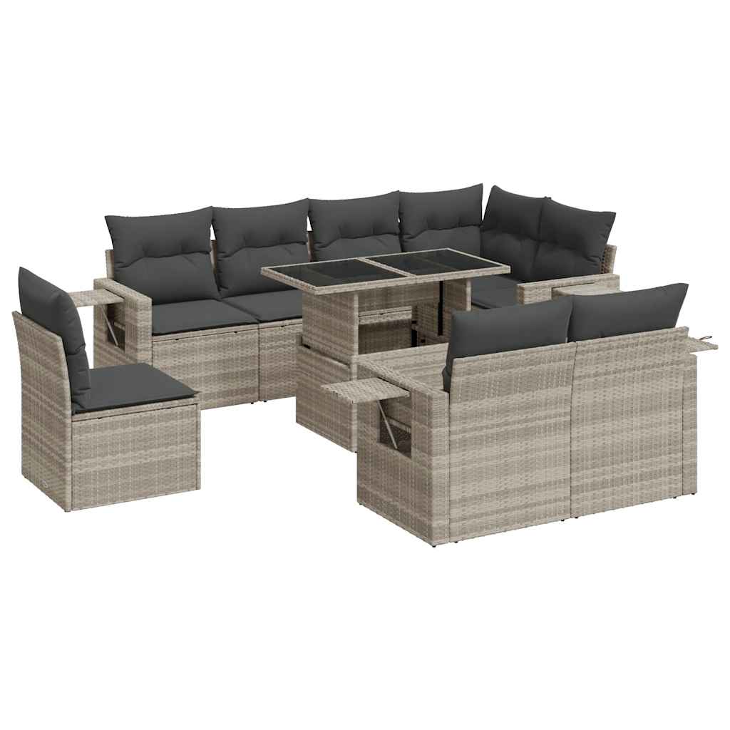 Set Divano da Giardino 9pz con Cuscini Grigio Chiaro Polyrattan | homemem39