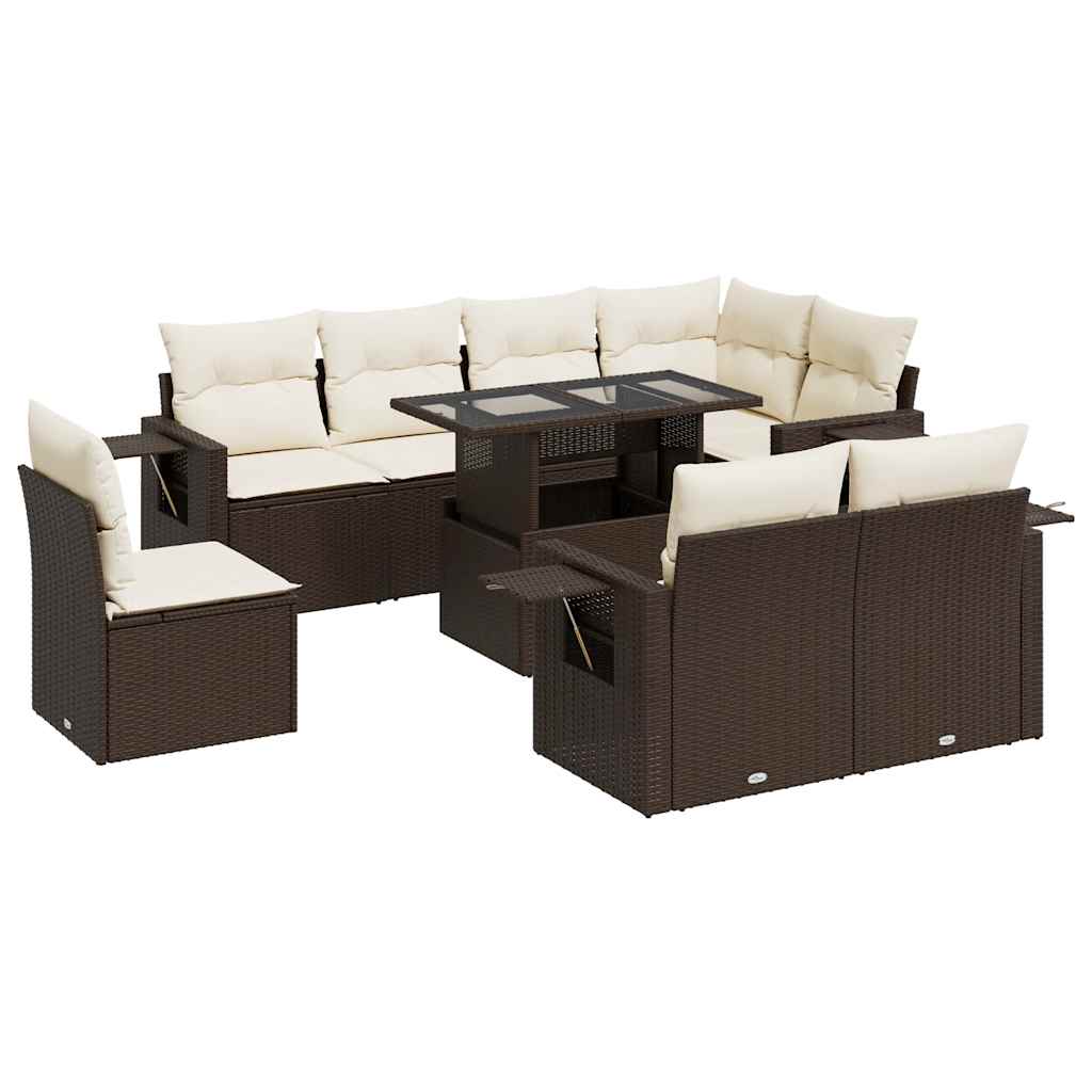 Set Divani da Giardino 9pz con Cuscini Marrone in Polyrattan | homemem39