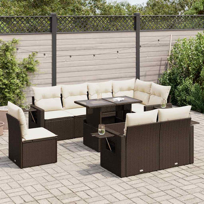 Set Divani da Giardino 9pz con Cuscini Marrone in Polyrattan - homemem39