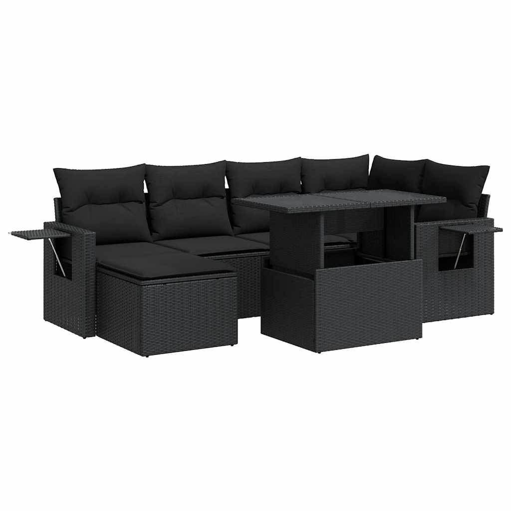 Set Divani da Giardino con Cuscini 7pz Nero Polyrattan | homemem39