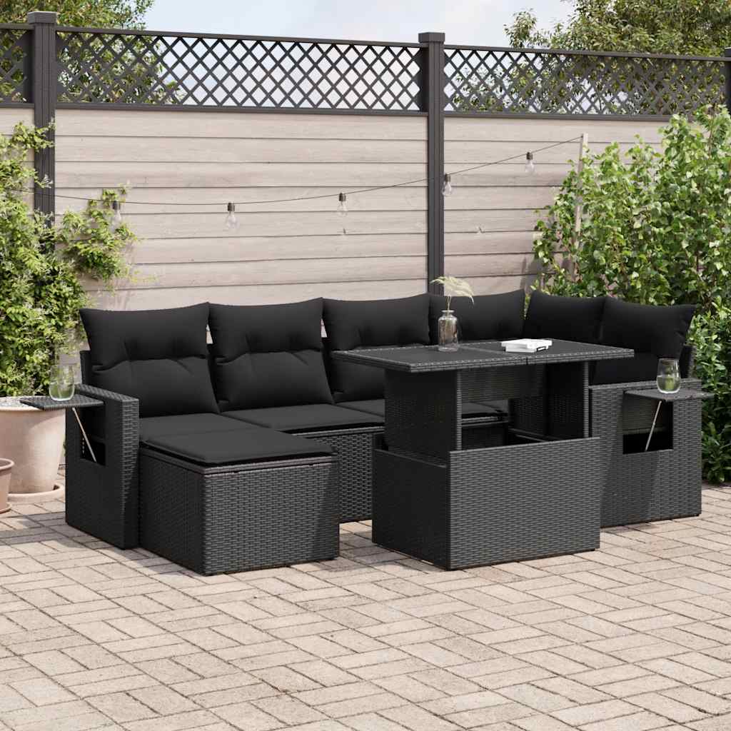Set Divani da Giardino con Cuscini 7pz Nero Polyrattan | homemem39