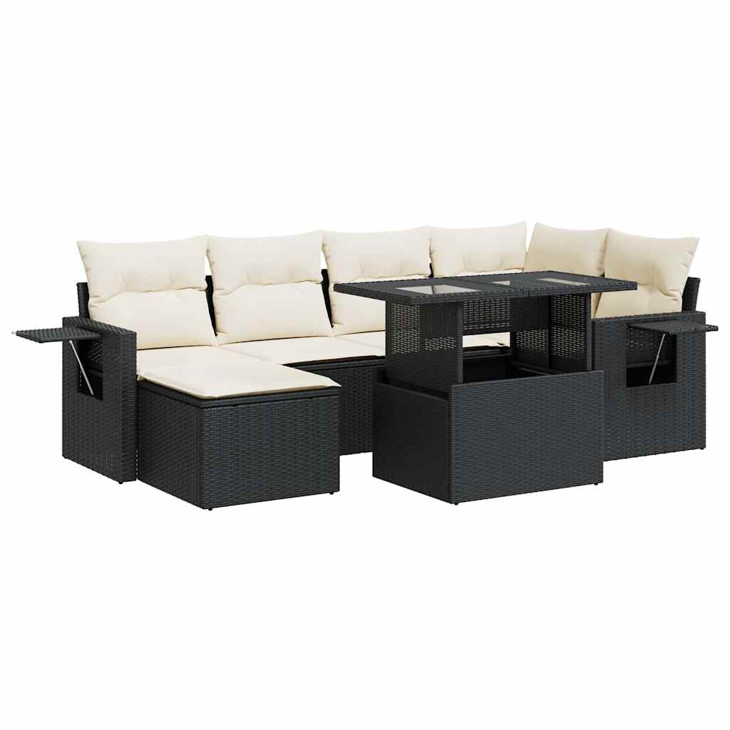 Set Divani da Giardino con Cuscini 7pz Nero Polyrattan | homemem39
