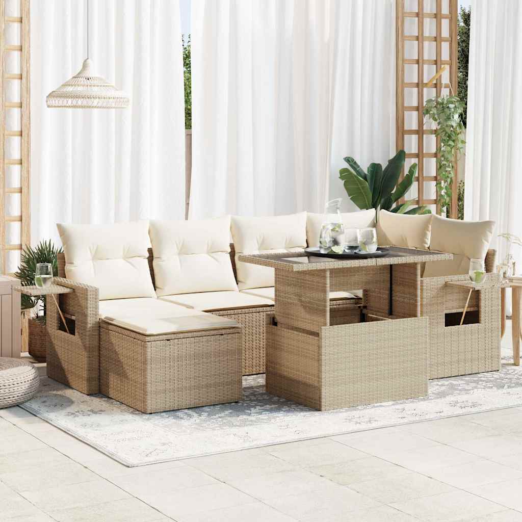 Set Divani da Giardino 7 pz con Cuscini in Polyrattan