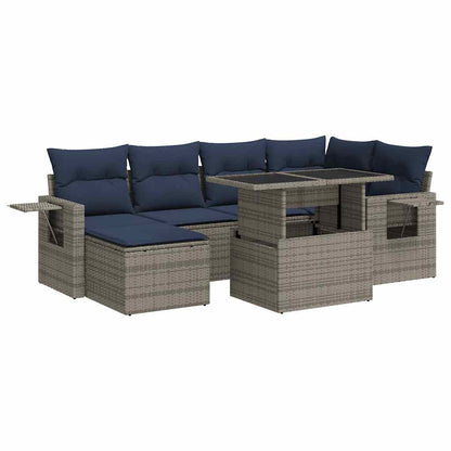 Set Divani da Giardino 7pz con Cuscini Grigio Polyrattan Acacia | homemem39