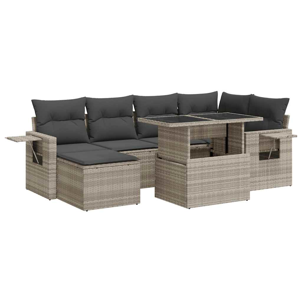 Set Divani da Giardino 7pz con Cuscini Grigio Chiaro Polyrattan - homemem39