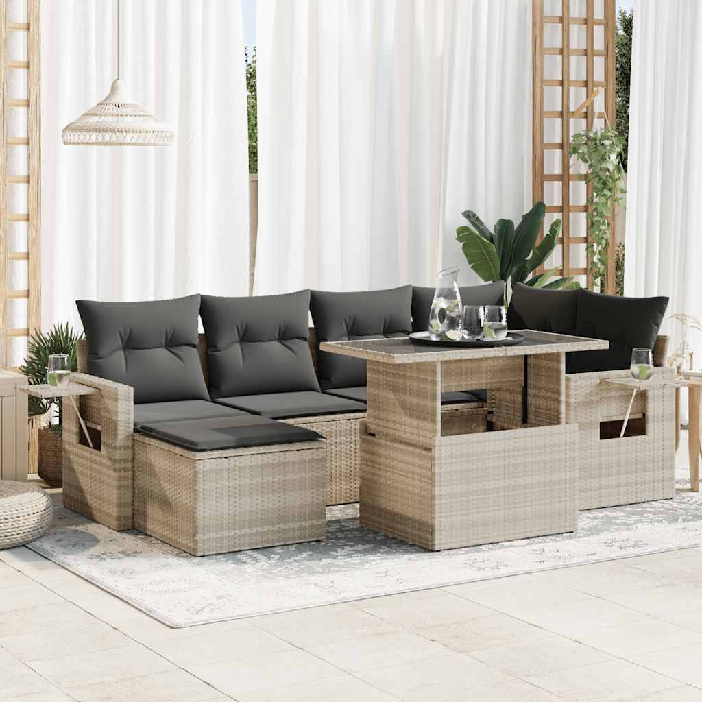 Set Divani da Giardino 7pz con Cuscini Grigio Chiaro Polyrattan | homemem39