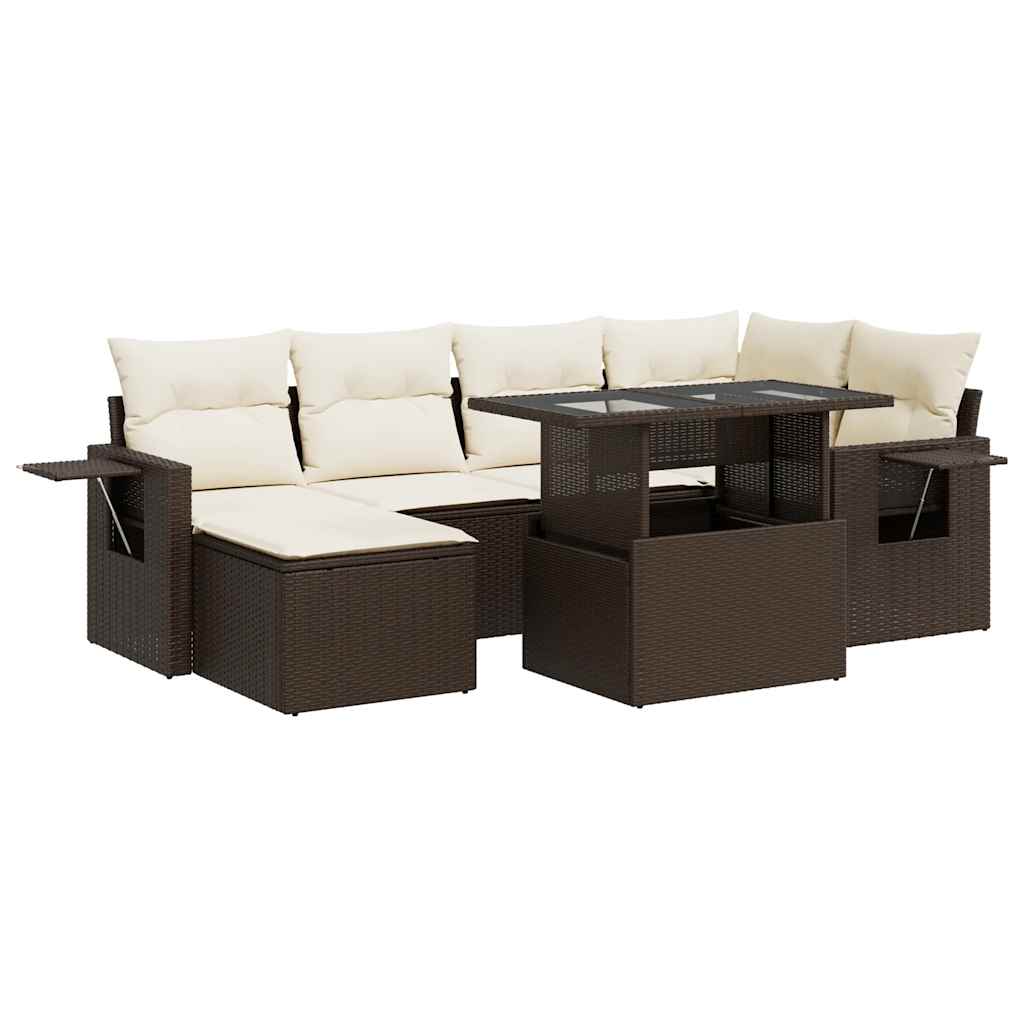 Set Divani da Giardino 7 pz con Cuscini Marrone in Polyrattan - homemem39