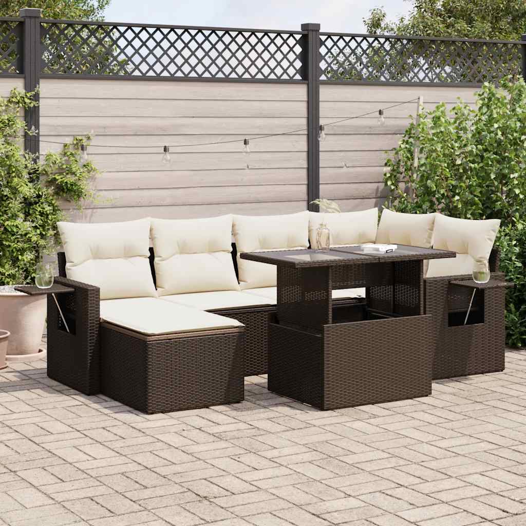 Set Divani da Giardino 7 pz con Cuscini Marrone in Polyrattan - homemem39