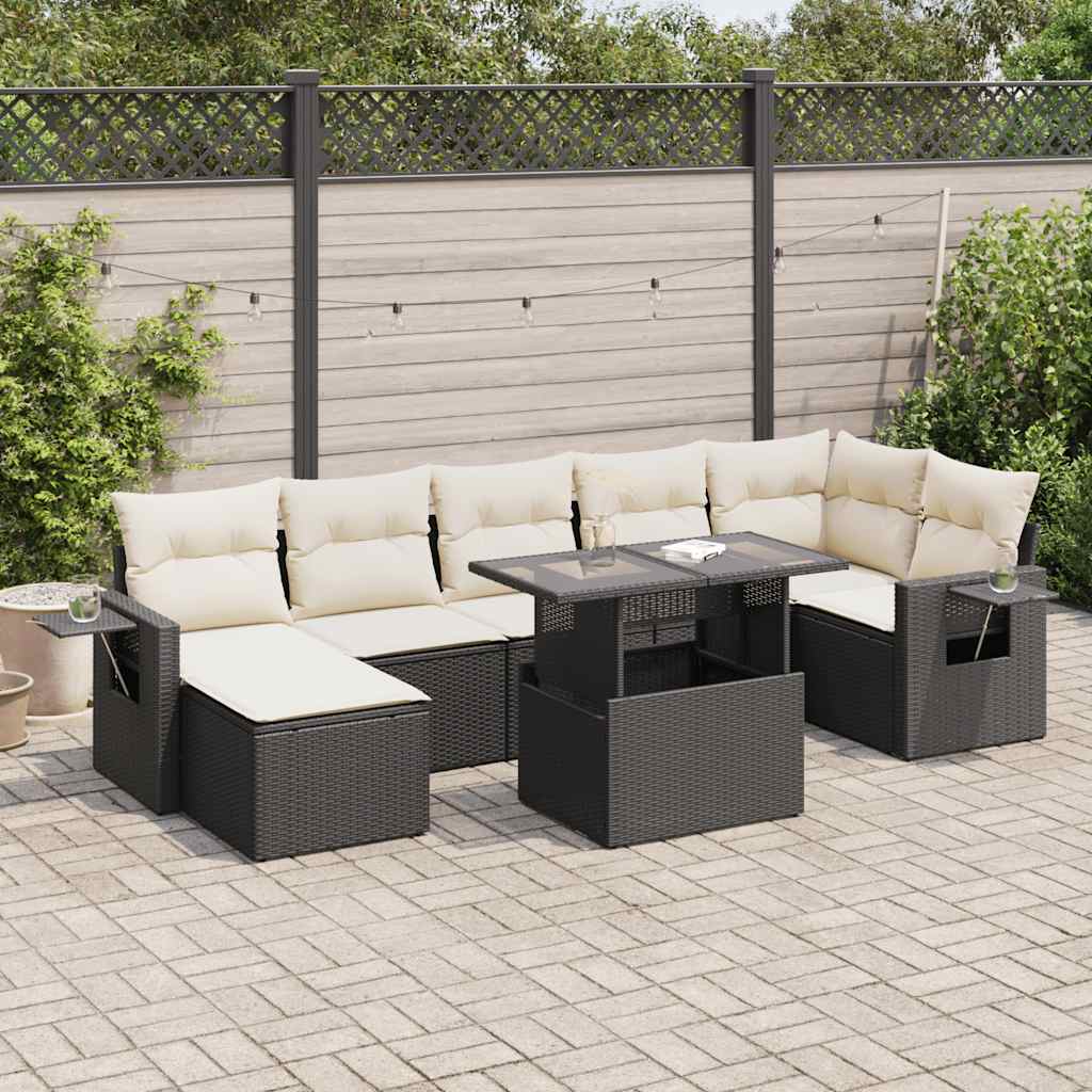 Set Divani da Giardino con Cuscini 8 pz Nero in Polyrattan | homemem39