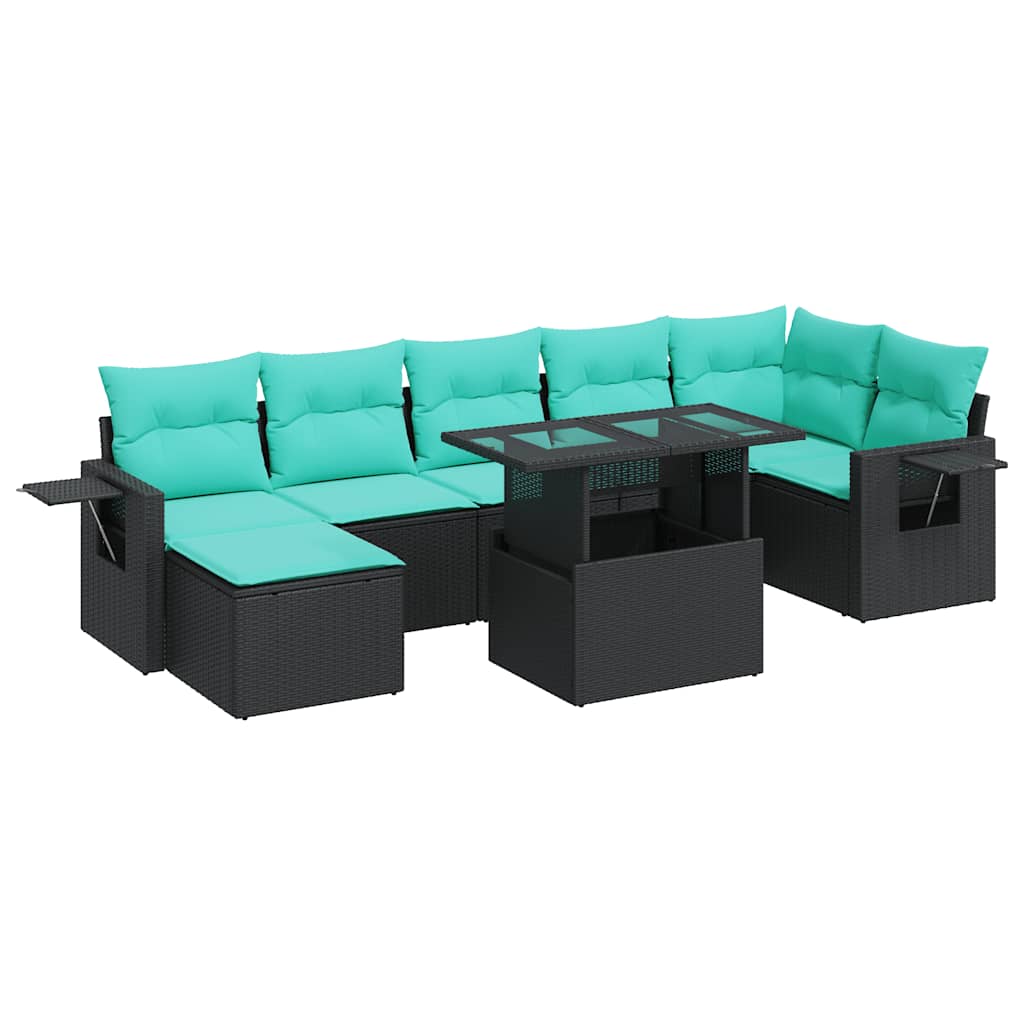 Set Divani da Giardino con Cuscini 8 pz Nero Polyrattan Acacia | homemem39