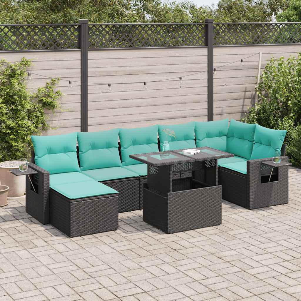 Set Divani da Giardino con Cuscini 8 pz Nero Polyrattan Acacia | homemem39