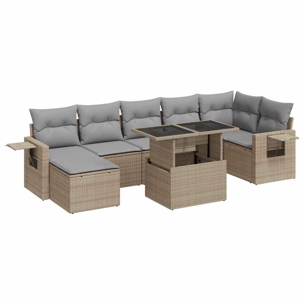 Set Divano da Giardino 8 pz con Cuscini Beige in Polyrattan | homemem39