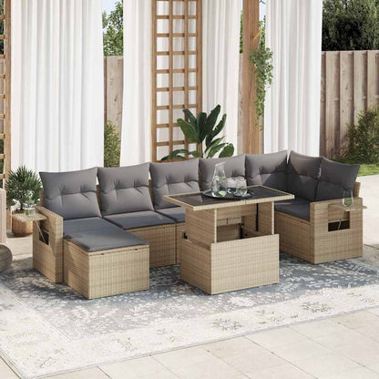 Set Divano da Giardino 8 pz con Cuscini Beige in Polyrattan | homemem39