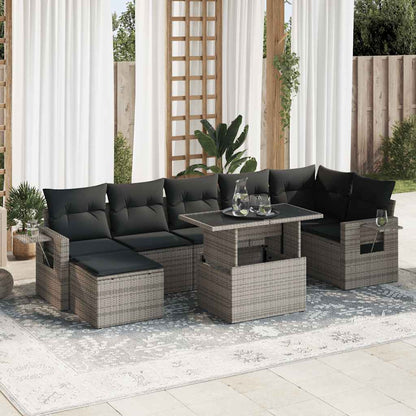 Set Divano da Giardino 8 pz con Cuscini Grigio in Polyrattan