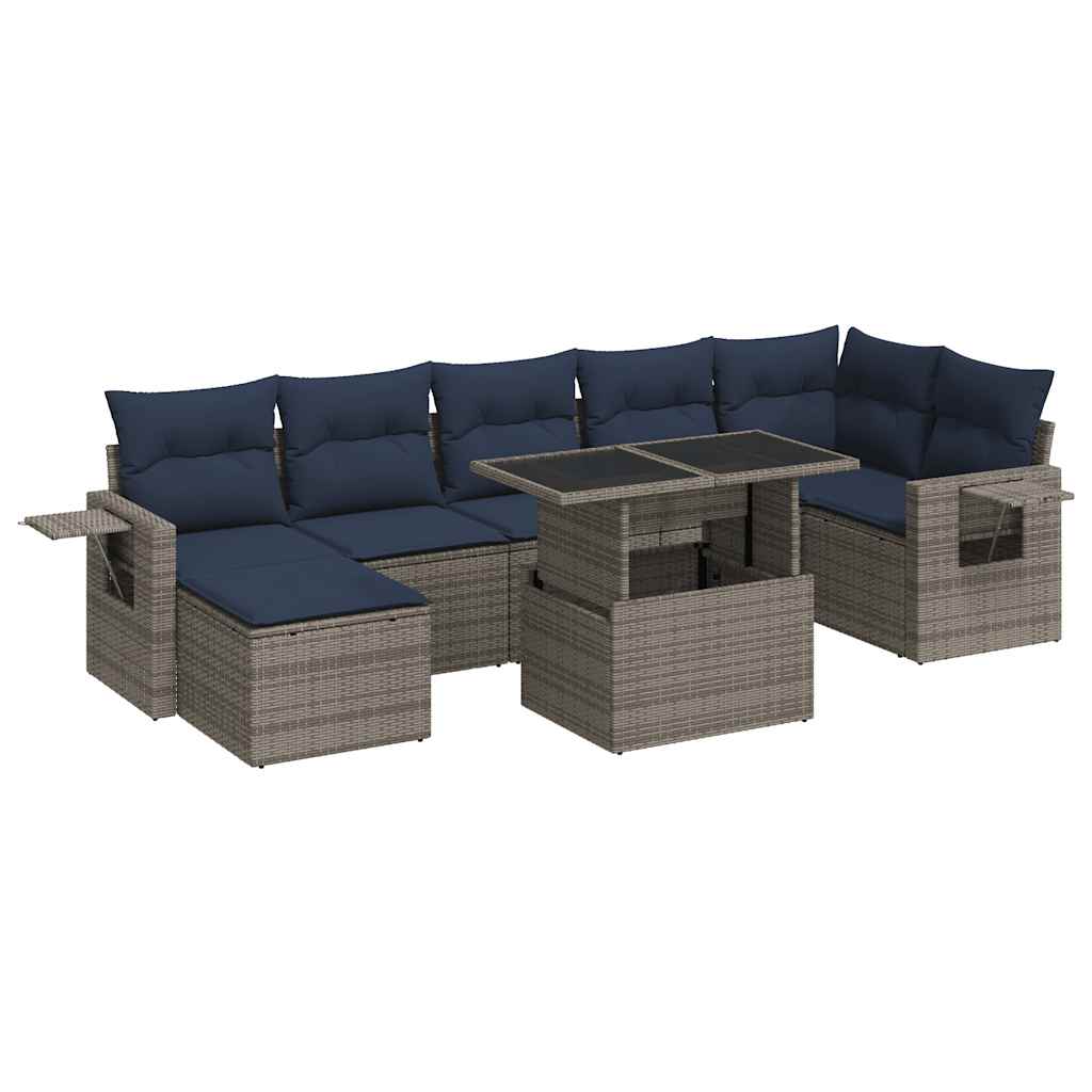 Set Divano da Giardino 8pz con Cuscini Grigio Polyrattan Acacia | homemem39
