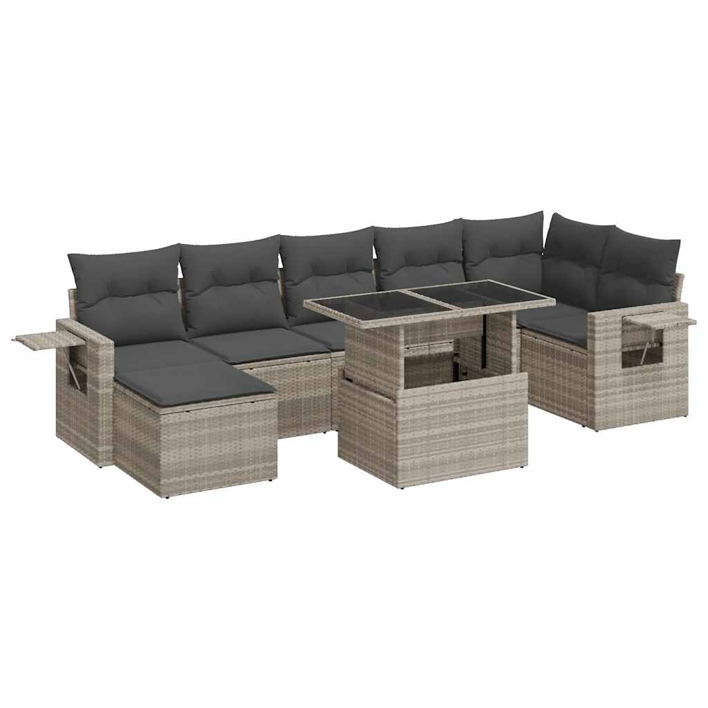 Set Divano da Giardino 8pz con Cuscini Grigio Chiaro Polyrattan