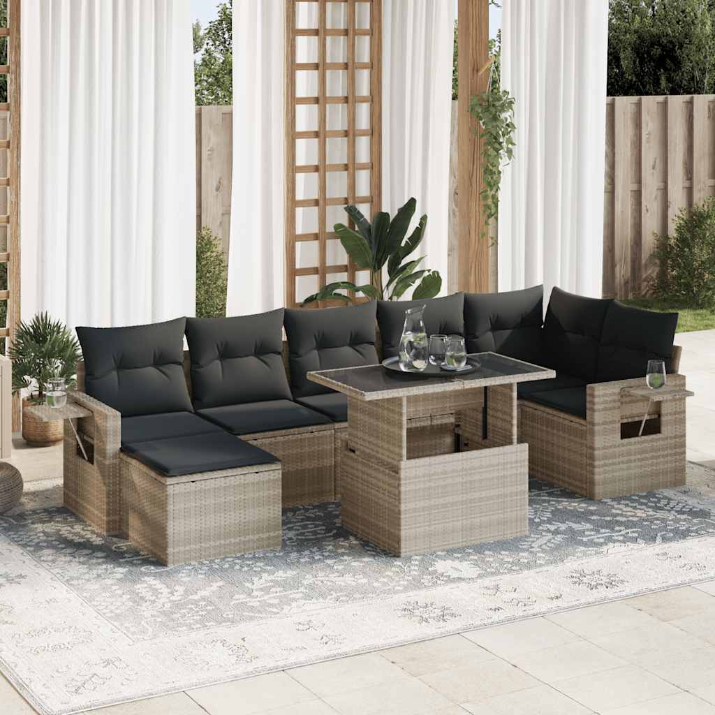 Set Divano da Giardino 8pz con Cuscini Grigio Chiaro Polyrattan | homemem39