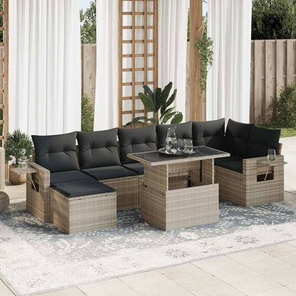 Set Divano da Giardino 8pz con Cuscini Grigio Chiaro Polyrattan | homemem39