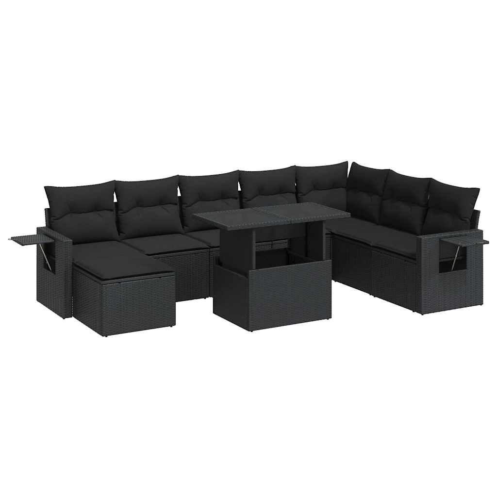 Set Divani da Giardino 9 pz con Cuscini Nero in Polyrattan | homemem39