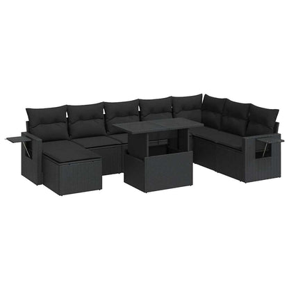 Set Divani da Giardino 9 pz con Cuscini Nero in Polyrattan | homemem39