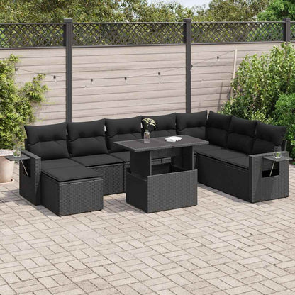 Set Divani da Giardino 9 pz con Cuscini Nero in Polyrattan | homemem39