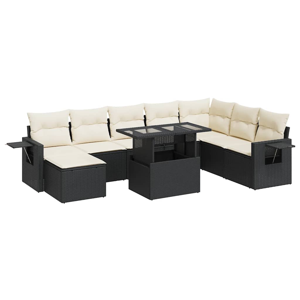 Set Divani da Giardino 9 pz con Cuscini Nero in Polyrattan - homemem39