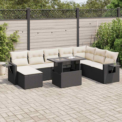 Set Divani da Giardino 9 pz con Cuscini Nero in Polyrattan - homemem39