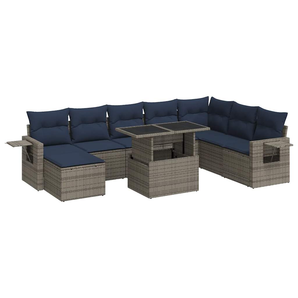 Set Divano da Giardino 9pz con Cuscini Grigio Polyrattan Acacia | homemem39