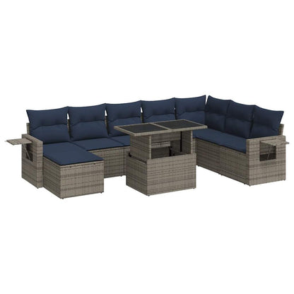 Set Divano da Giardino 9pz con Cuscini Grigio Polyrattan Acacia | homemem39