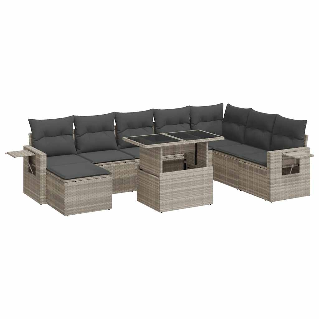 Set Divano da Giardino 9pz con Cuscini Grigio Chiaro Polyrattan - homemem39
