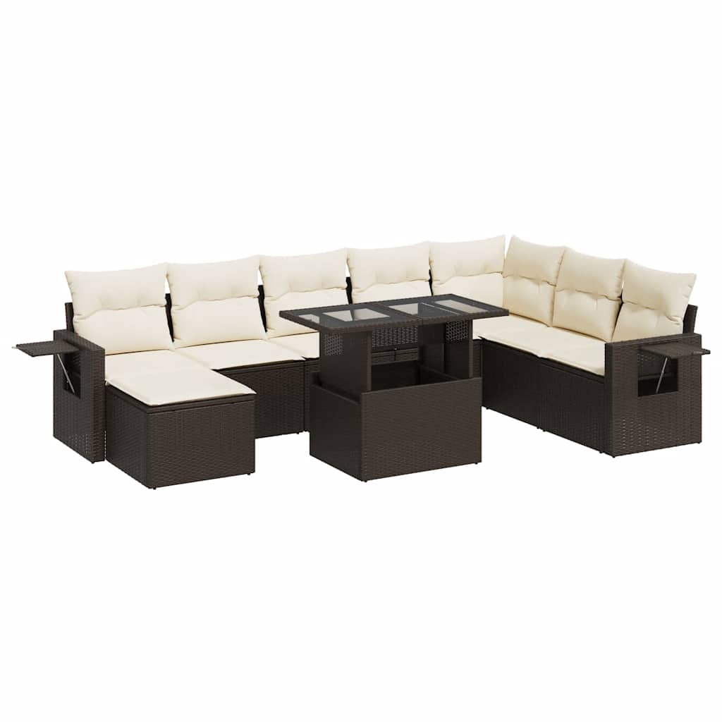 Set Divani da Giardino 9pz con Cuscini Marrone in Polyrattan - homemem39