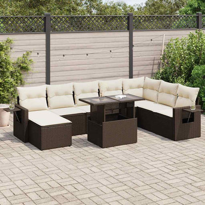 Set Divani da Giardino 9pz con Cuscini Marrone in Polyrattan | homemem39