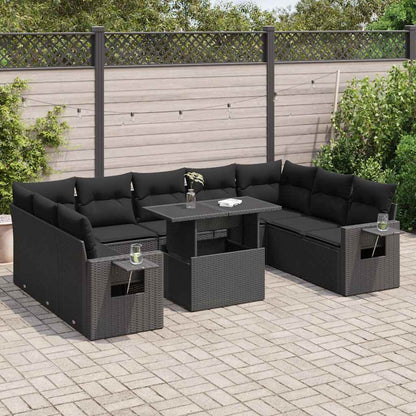 Set Divani da Giardino 10pz con Cuscini in Polyrattan Nero