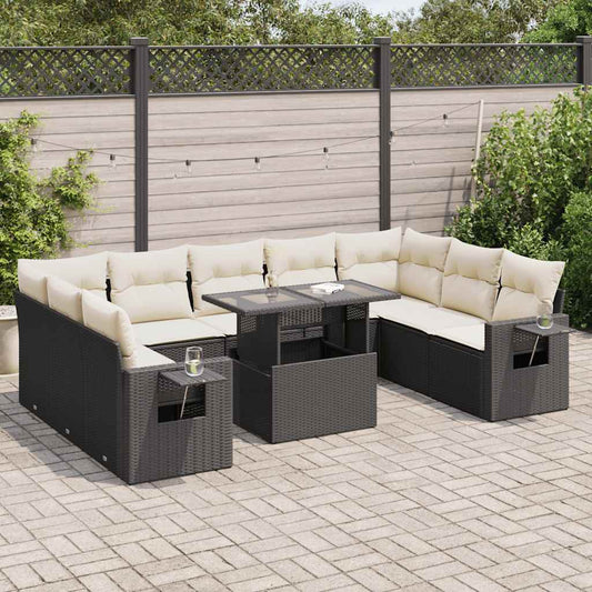 Set Divani da Giardino 10pz con Cuscini in Polyrattan Nero - homemem39