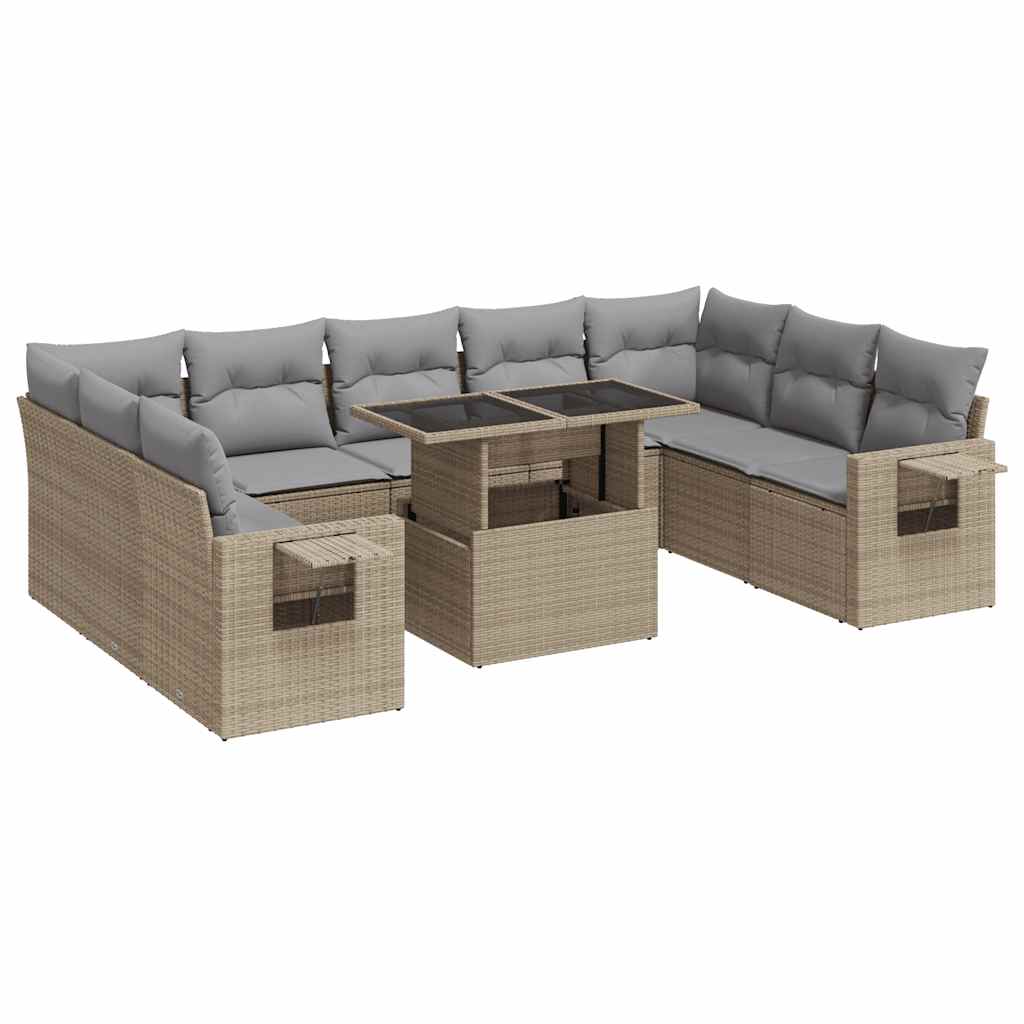 Set Divano da Giardino 10 pz con Cuscini Beige in Polyrattan | homemem39