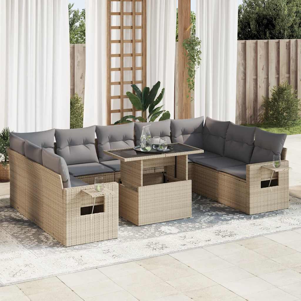 Set Divano da Giardino 10 pz con Cuscini Beige in Polyrattan - homemem39