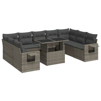 Set Divano da Giardino 10 pz con Cuscini Grigio in Polyrattan | homemem39