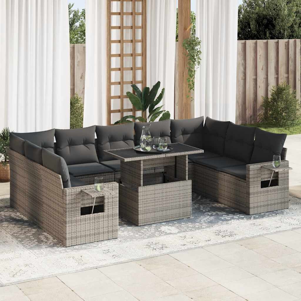 Set Divano da Giardino 10 pz con Cuscini Grigio in Polyrattan | homemem39
