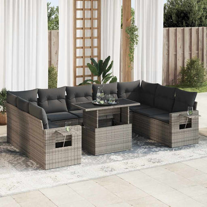 Set Divano da Giardino 10 pz con Cuscini Grigio in Polyrattan | homemem39