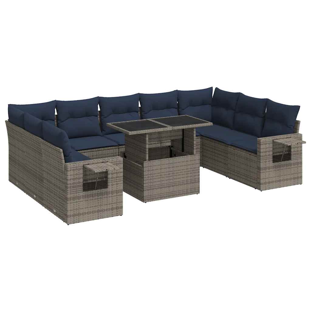 Divano Giardino 10 pz con Cuscini Grigio in Polyrattan Acacia | homemem39
