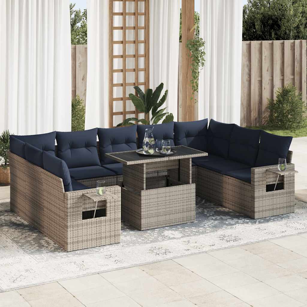 Divano Giardino 10 pz con Cuscini Grigio in Polyrattan Acacia | homemem39